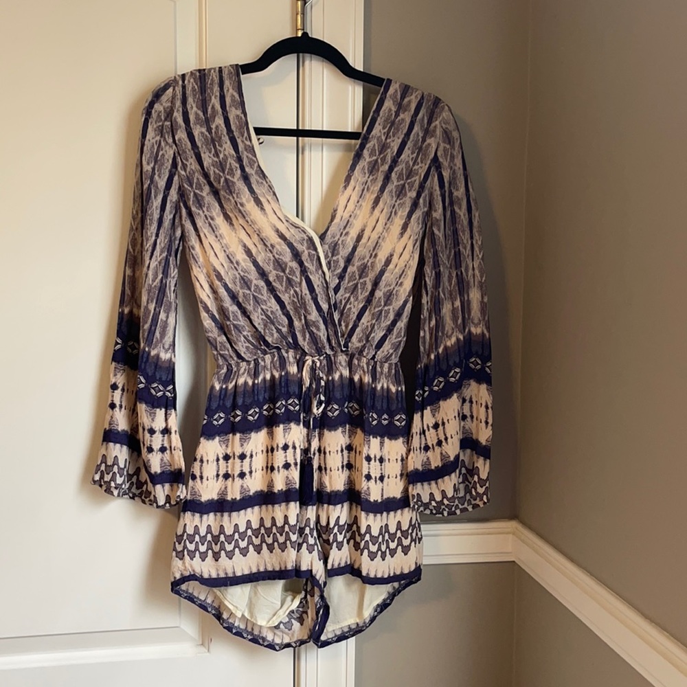 Boho flare sleeve open back romper